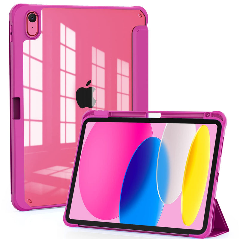 OKP for New iPad 10th Generation Case 2022, ipad 10.9 inch Case with Trifold Stand, Auto Wake/Sleep, ipad 10 gen Protective Cover with Slim Lightweight Clear PC Back Shell for Women Men, Rose Red