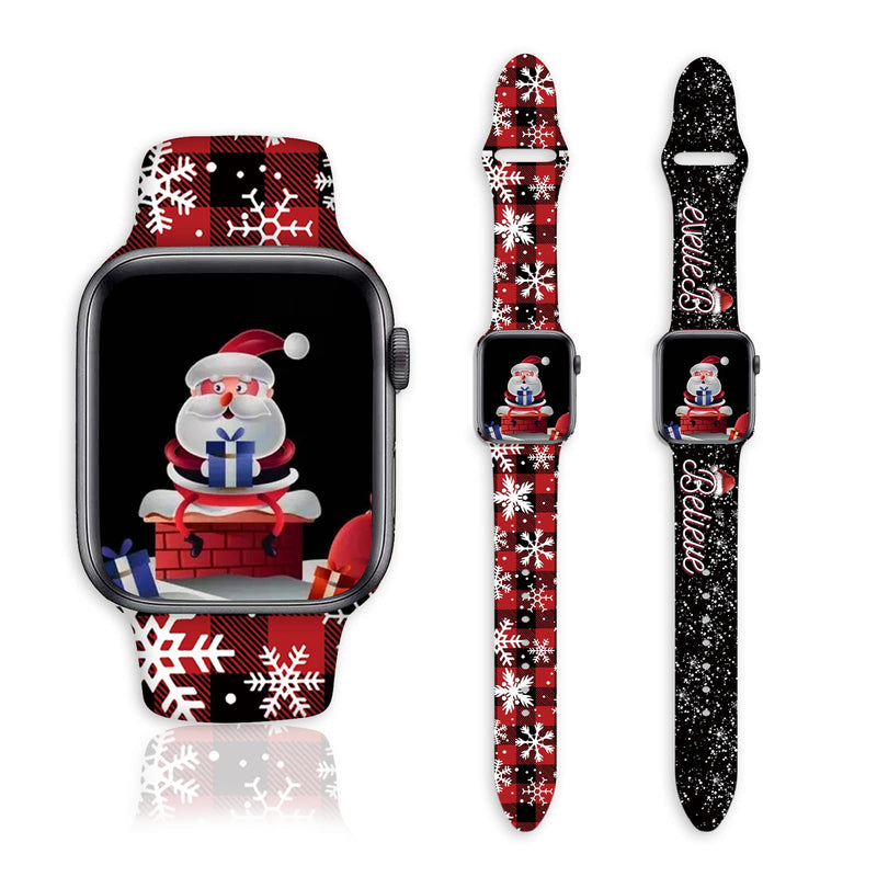 2 Pack Holiday Watch Bands for Apple Watch Band 38mm/40mm/41mm/42mm/44mm/45mm for iWatch SE/Series 7 6 5 4 3 2 1, Replaceable Soft Silicone Cute Pattern Printed Sport Watch Bands Christmas Believe Snowflake