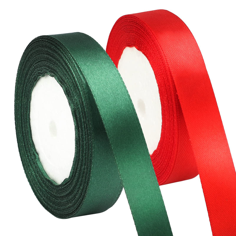 2 Rolls 50 Yards Green and Red Christmas Satin Ribbon, 3/4 inches Wide Fabric Satin Ribbon for Gift Wrapping,DIY Craft,Wedding,Birthday,Party Decoration,Christmas(1 Roll 25 Yards,Green & Red) red and green