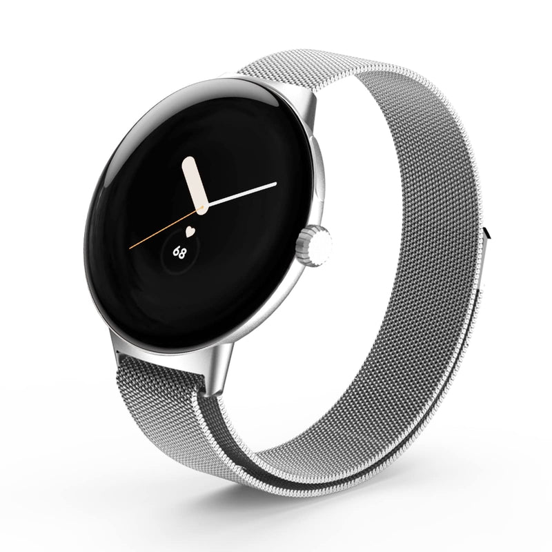 Metal Magnetic Band Compatible with Google Pixel Watch Band for Women Men, HASDON Stainless Steel Mesh Adjustable Strap Wristband Loop Replacement for Google Pixel Watch, Silver