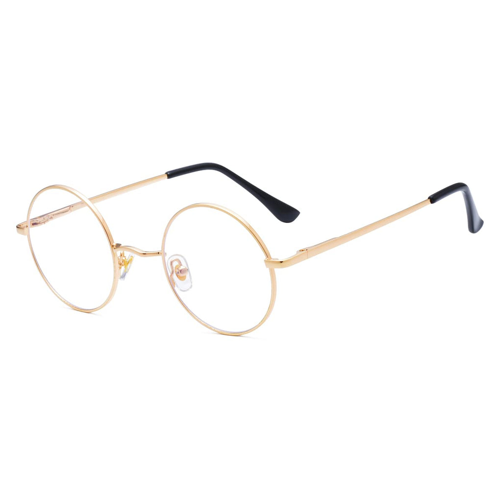 JOVAKIT Retro Round Blue Light Blocking Glasses for Women Men Circle Clear Lens Glasses Non-prescription Metal Frame Eyewear Gold 50 Millimeters