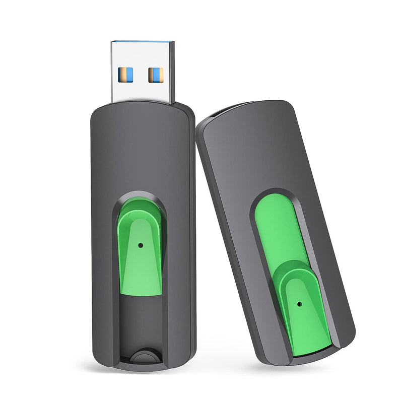 Aiibe 128GB Flash Drive 3.0 2 Pack, Upgraded 110MB/s USB 3.0 Flash Drive High Speed USB Drive Thumb Drive Retractable Memory Stick Jump Drives 128GB Zip Drive for PC Laptop, Green 128GB 3.0 Green*2 New