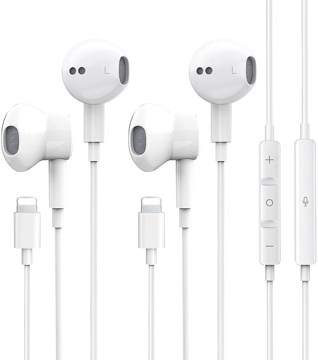 2 Pack - Apple Earbuds[Apple MFi Certified] with Lightning Connector Headphones (Built-in Microphone & Volume Control) Compatible with iPhone 13/12/11/XR/XS/SE/X/8/7/Plus Support All iOS System Lightning Connector EarPods