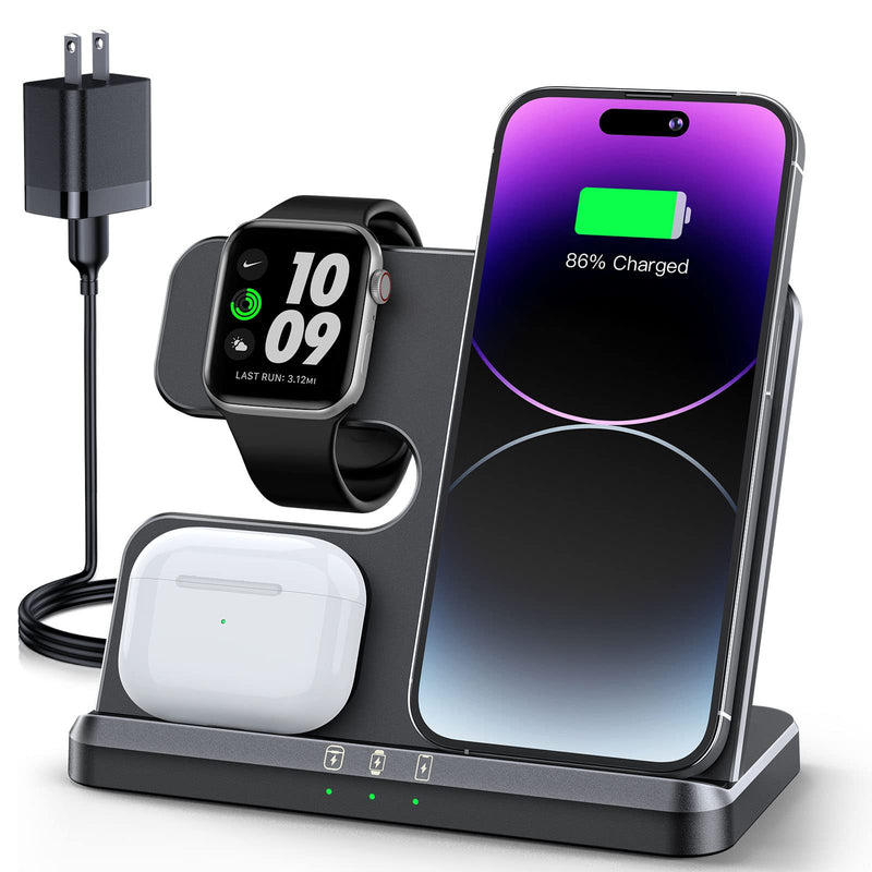 𝟮𝟬𝟮𝟯 𝗡𝗲𝘄 Wireless Charging Station 3 in 1 Wireless Charger for iPhone 14 13 12 11 Pro Max/X/8 Charging Station for Multiple Devices for Apple Watch Ultra SE 8 7 6 5 4 3 2 for AirPods Pro 3 2 Black